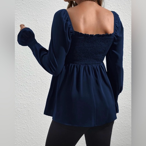 Maternity Ruched Long Sleeve Blouse Navy Size Large - Picture 3 of 5